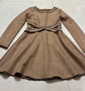 Suede Leather Chic Brown A-Line Dress