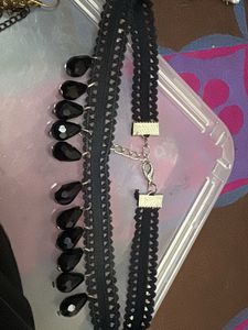 Black Choker and Feather Earrings Set