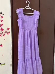 Lavender Dobby Tiered Dress with Ruffle Sleeves