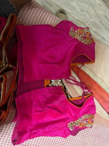 Vibrant Pink &amp; White Designer Saree with Embroider