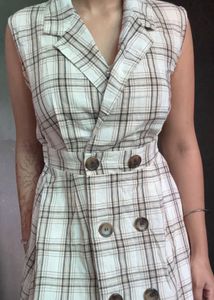 Plaid Sleeveless Blazer Slit Dress