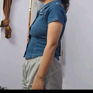 Women's Blue Denim Short Sleeve Shirt