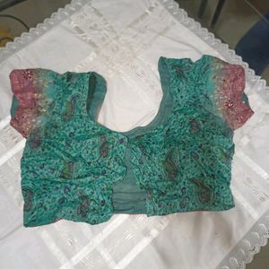 Sea Green Pink Front Open Blouse