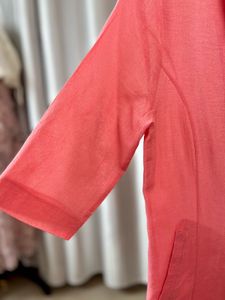 Coral Linen Blend Open Collar Shirt