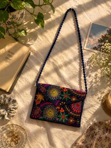 Boho Embroidered blue sling bag