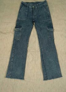 Trendy Blue Denim Cargo Jeans