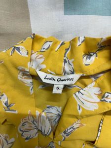 Yellow Floral Tie-Neck Blouse
