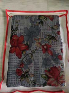 Elegant Floral Printed blue Saree