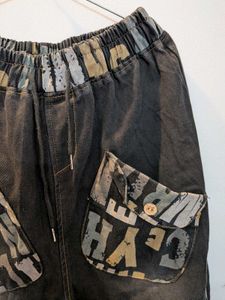 Stylish Washed Black Denim Cargo Pants