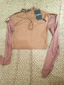 new with tag Cut-Out Mesh Sleeve Top