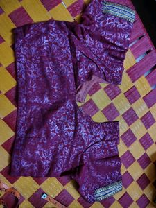 Maroon Brocade Blouse with Embellished Sleeves