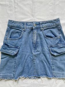 Blue Denim Cargo Mini Skirt