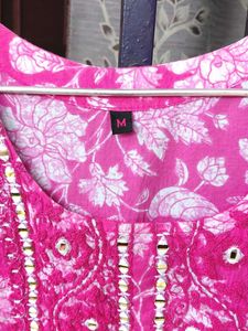 Pink Floral Embroidered Kurti