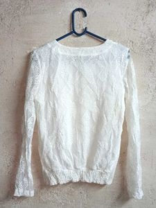White Lace Long Sleeve Top Layered