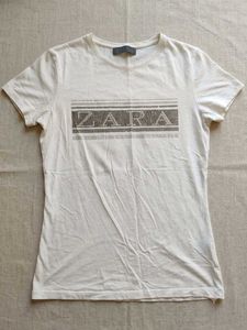 Authentic ZARA Rhinestone Logo White Tee