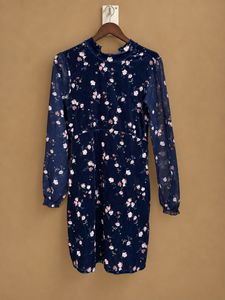 Velvet high neck Floral Dress