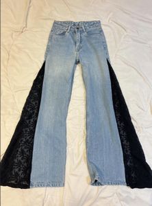 Lace Panel Flare Jeans