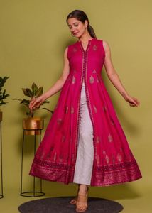 Stunning Pink Kurta Set with Golden Print