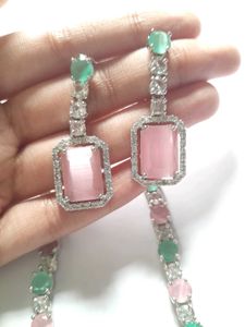 real ad Stunning Pink and Green Necklace Set