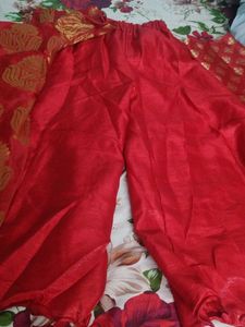 Red Silk suit set with Golden Print
