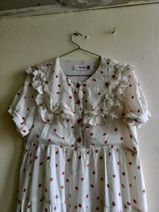 Cute Strawberry Print Tiered Dress