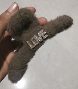 Furry Hair Claw Clip with "LOVE" Charm