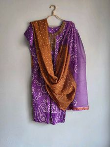 Purple Bandhani 3Pc Kurta Set with Dupatta