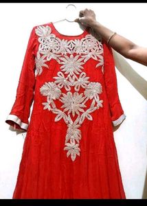 Red Embroidered Anarkali Gown