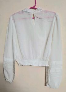 White Sheer Puff Sleeve Blouse