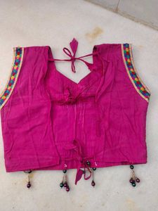 Vibrant Pink Ethnic Blouse with Tassels
