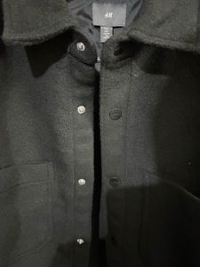 H&amp;M Black Wool Blend Button-Down Shirt Jacket