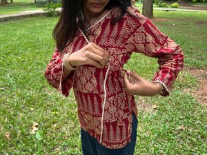 Red Ethnic Print Kurta