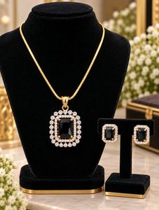 Elegant Black Stone Necklace & Earrings Set