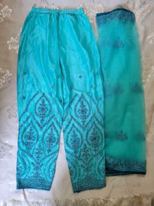 Teal Embellished Stones n Mirror work Suit Set