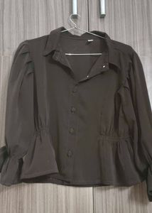 Elegant Dark Brown Puff Sleeve Blouse