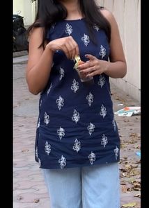Stylish Blue Kurta with White Print