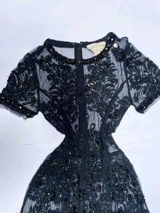 Elegant Black Beaded Cocktail Dress