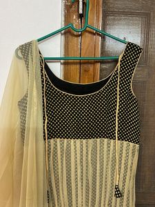 Elegant Beige &amp; Black anarkali