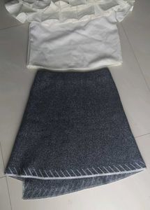 Grey Melange Jersey A-Line Mini Skirt with Buttons
