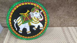 Hand-Painted Elephant Decor Wood Plate