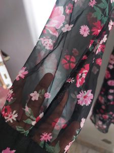 Floral Printed Full Sleeve Buttoned A Line Dress.