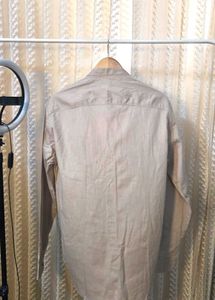 Men's Beige Band Collar Casual Shirt