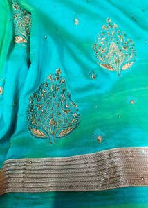 Teal &amp; Gold Sari