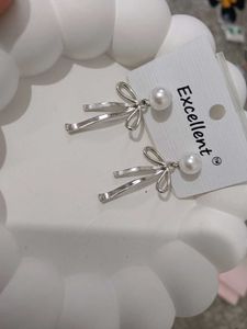 Elegant Pearl Bow Drop Earrings