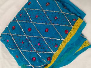 Sparkling Teal Saree with Embellishments