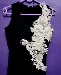 Black Lace Flower Applique Top
