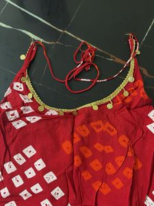 Stylish Red Bandhani Print Halter Neck kurti