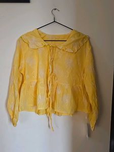 🌻Bright Yellow Embroidered Peplum Top🌻