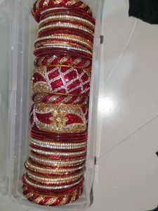 Stunning Red & Gold Stone Bangles Set