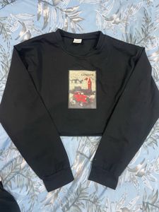 Black London Graphic Cropped Sweatshirt